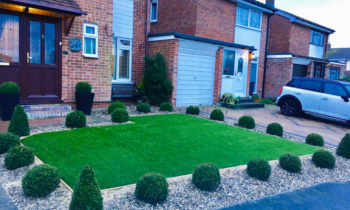 front garden with artificial grass