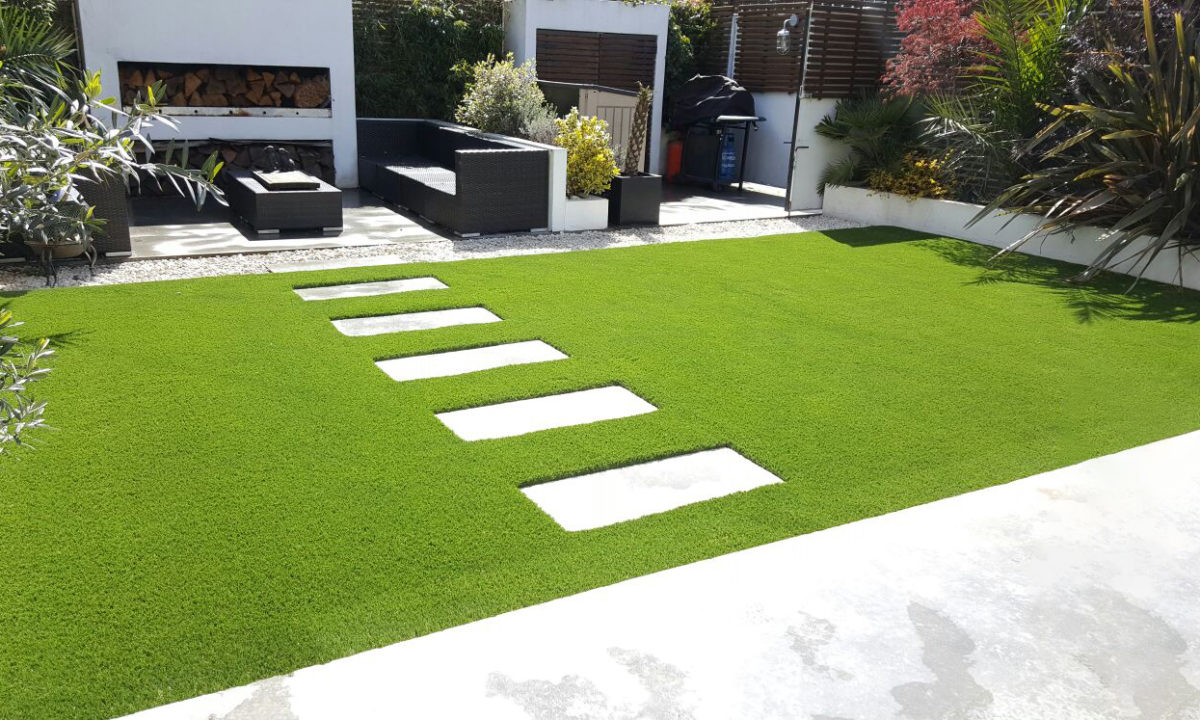 back garden with artificial grass