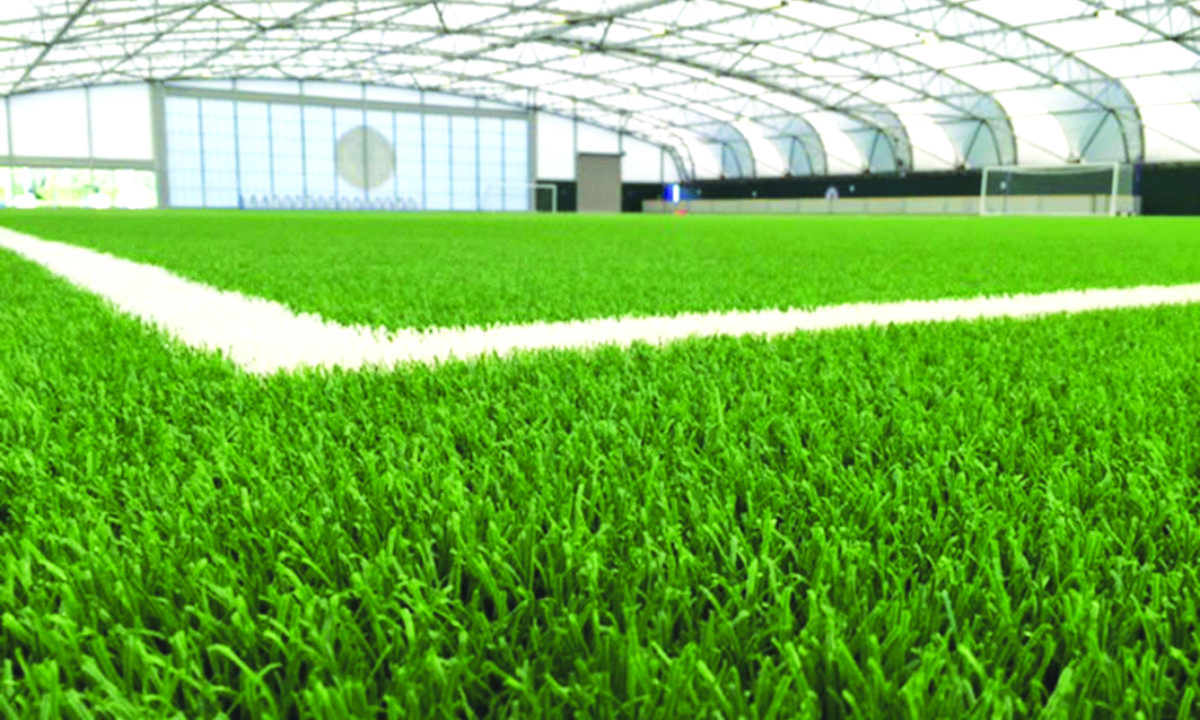 indoor football pitch with artificial grass