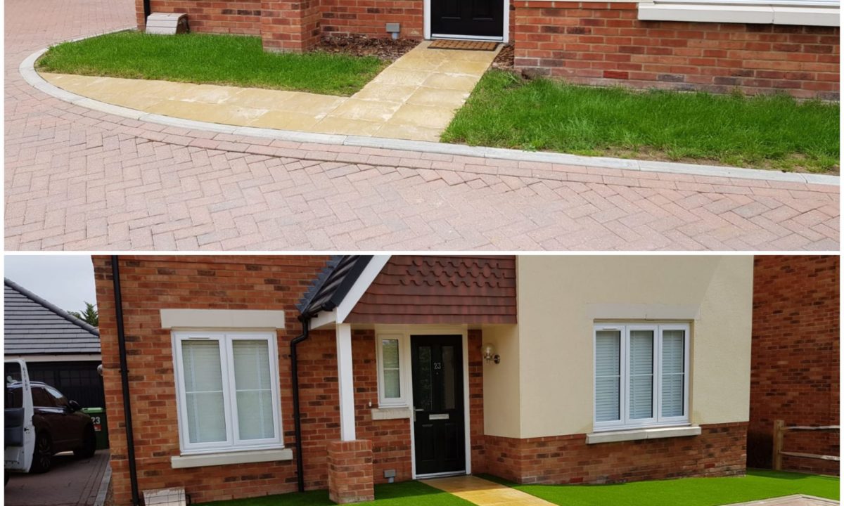 driveway before and after artificial grass installation