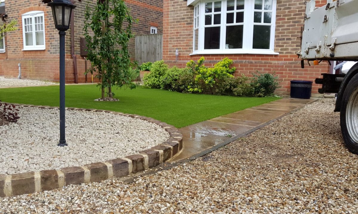 front garden after the artificial glass installation