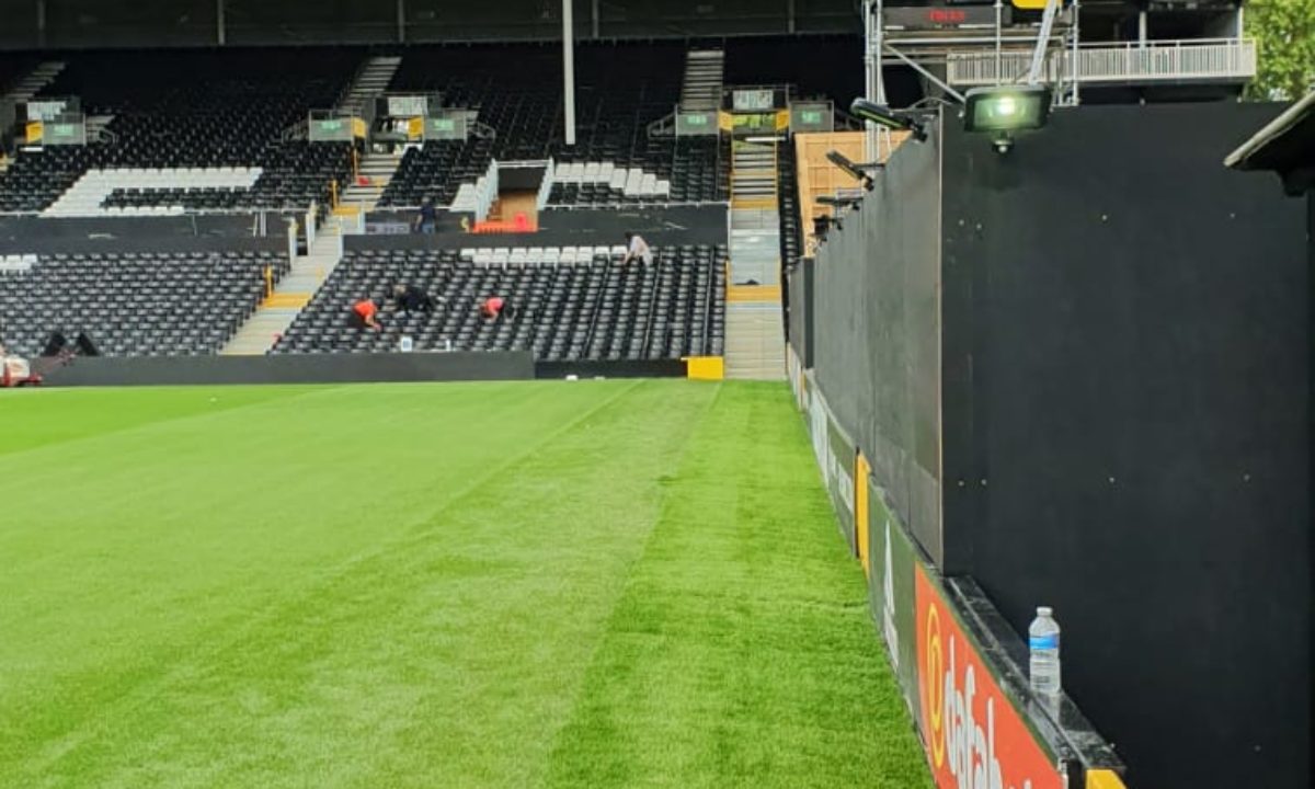 Fulham pitch after shot of artificial grass installation