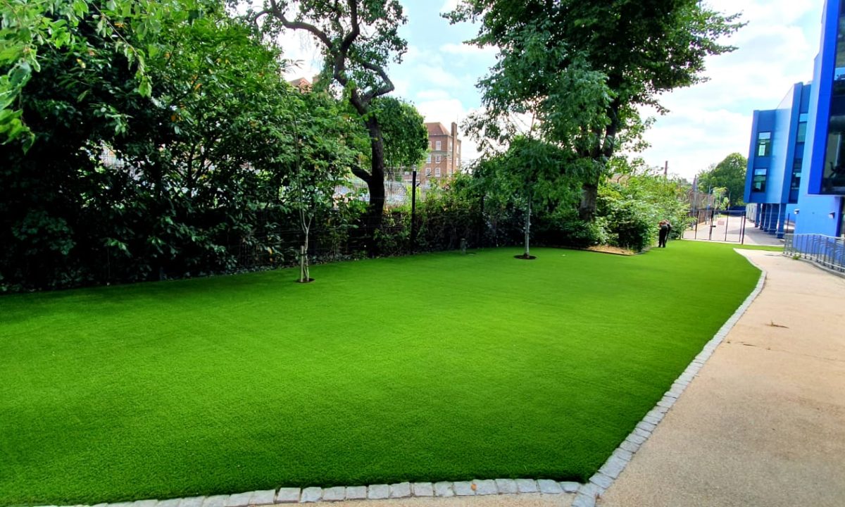 Commercial artificial grass installation at school